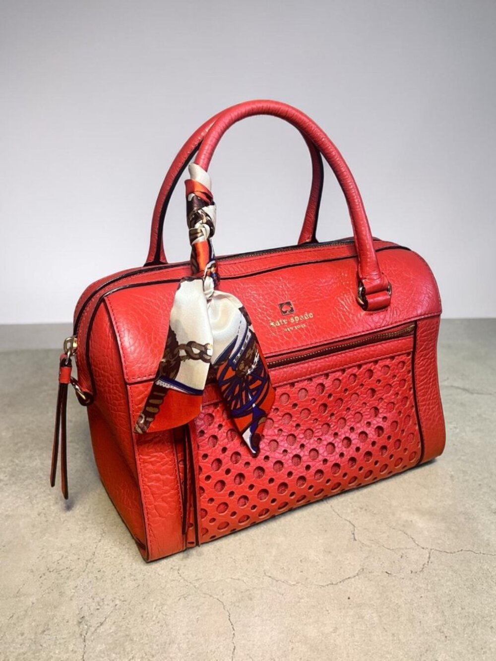Kate Spade Perri Lane Bubbles Perforated Leather Satchel in Empire Red - Picture 14 of 14